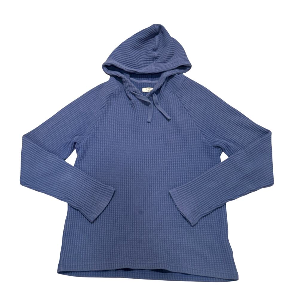 UGG Men Blue Thermal Hoodie Waffle Knit Sweater Small Lounge Travel Casual Comfy